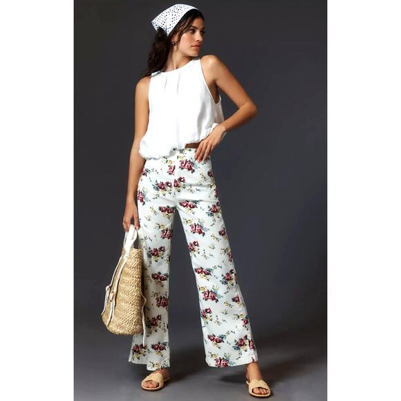 NWT Rolla's Sailor High-Rise Floral Wide-Leg Jeans - 34 Waist - Picture 1 of 5